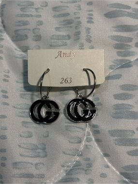 Andy Black Silver Double G Logo Hoop Dangle Earrings Statement Jewelry